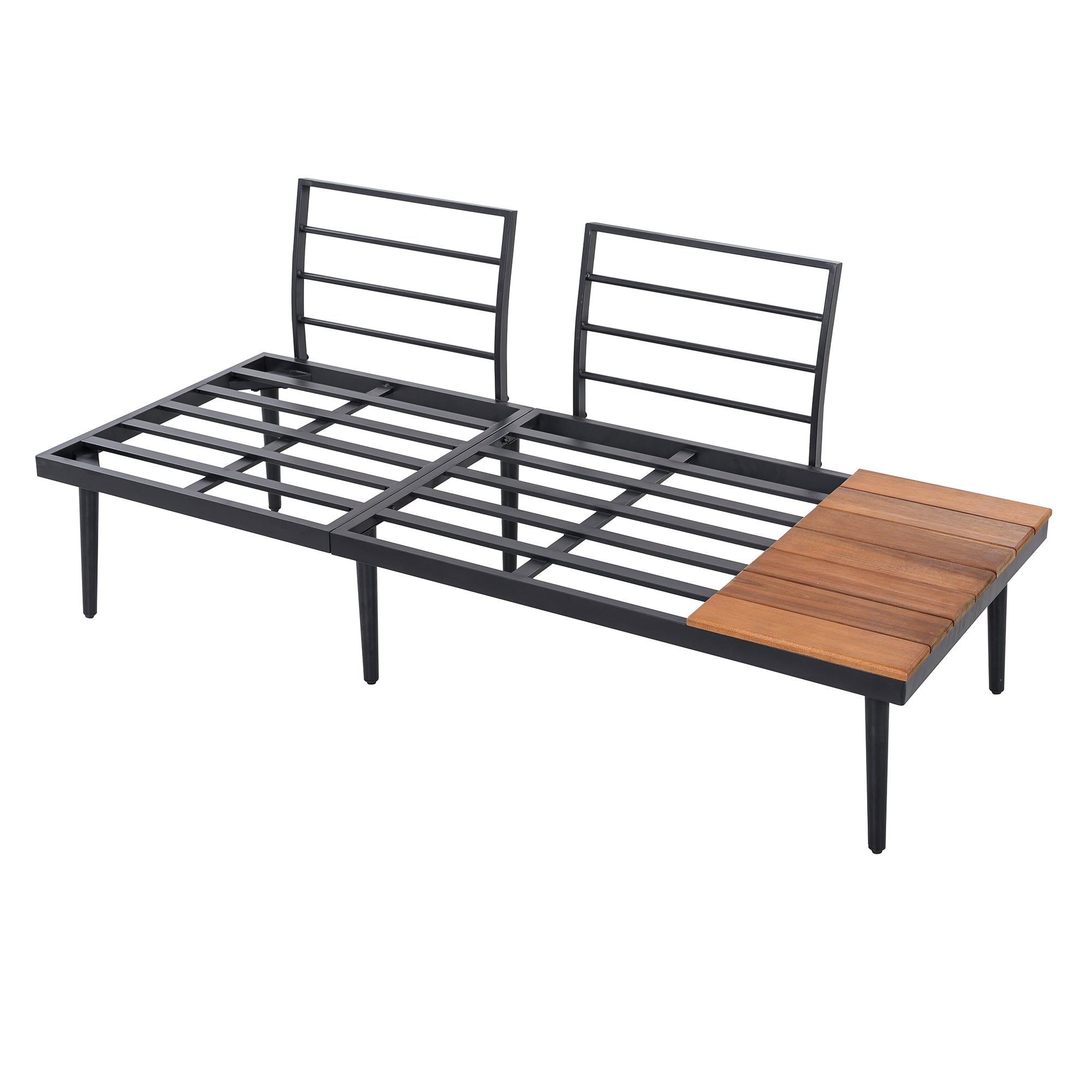 Outdoor Sectional Set Acacia Wood Steel Gray with Nesting Tables
