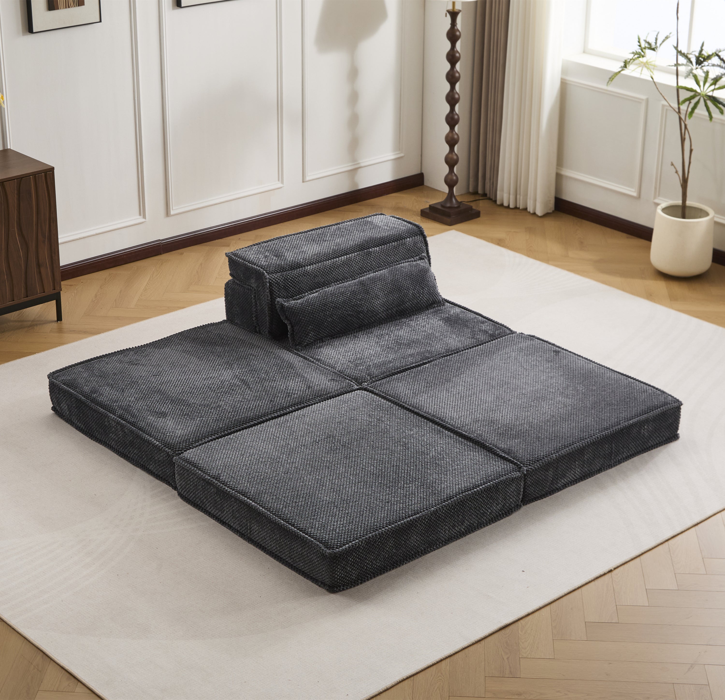 Sofa Convertible Modular Circle Fleece Dark Gray 1 Seat 79 In Ottoman