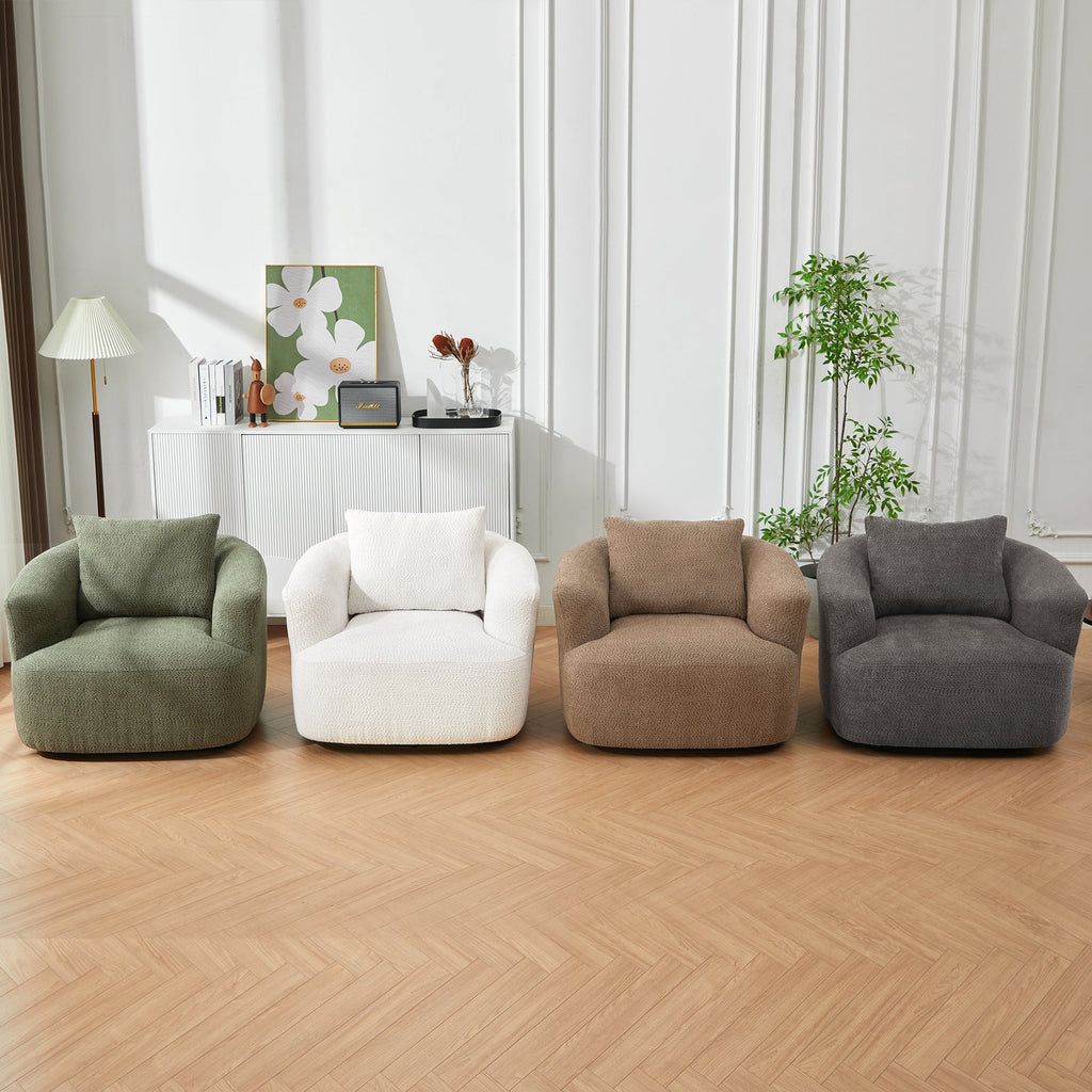 Accent Chair Swivel Barrel Chenille Green 360 Degree Pocket Spring 38 In