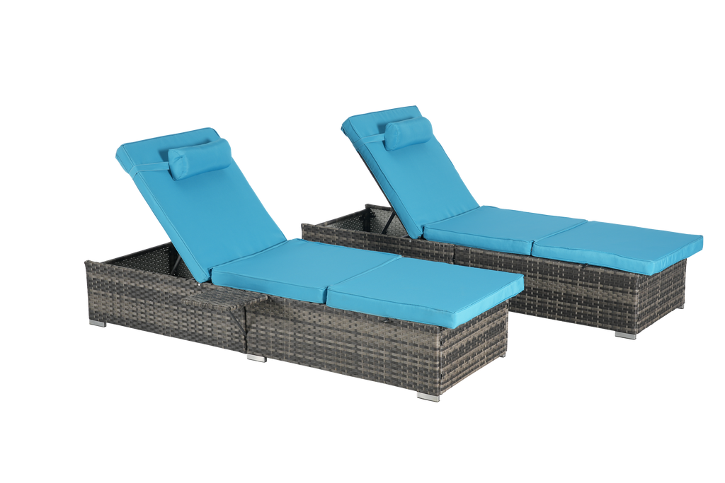 Chaise Lounge PE Rattan Steel Light Blue 5 Position Set of 2 600 LB