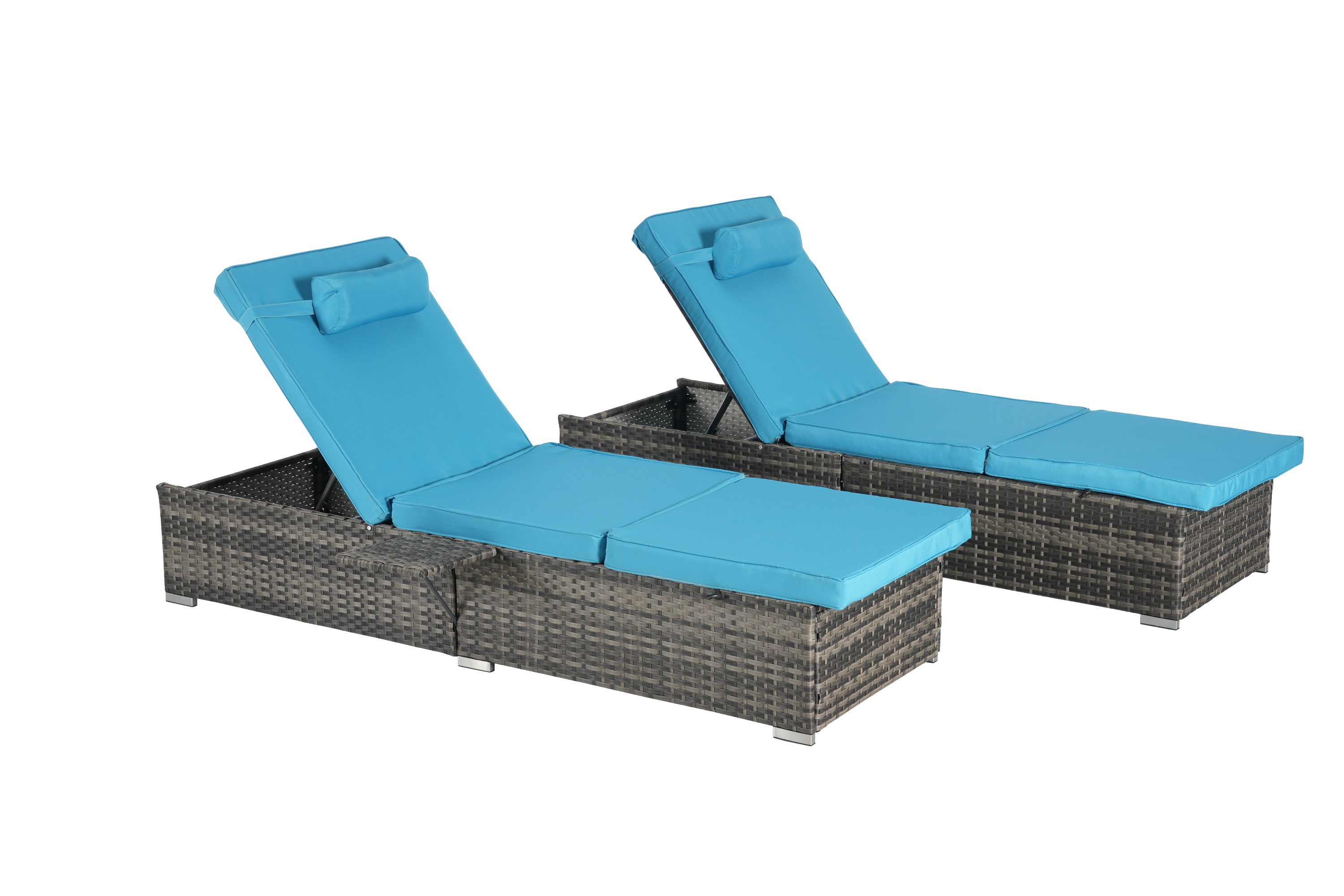 Chaise Lounge PE Rattan Steel Light Blue 5 Position Set of 2 600 LB