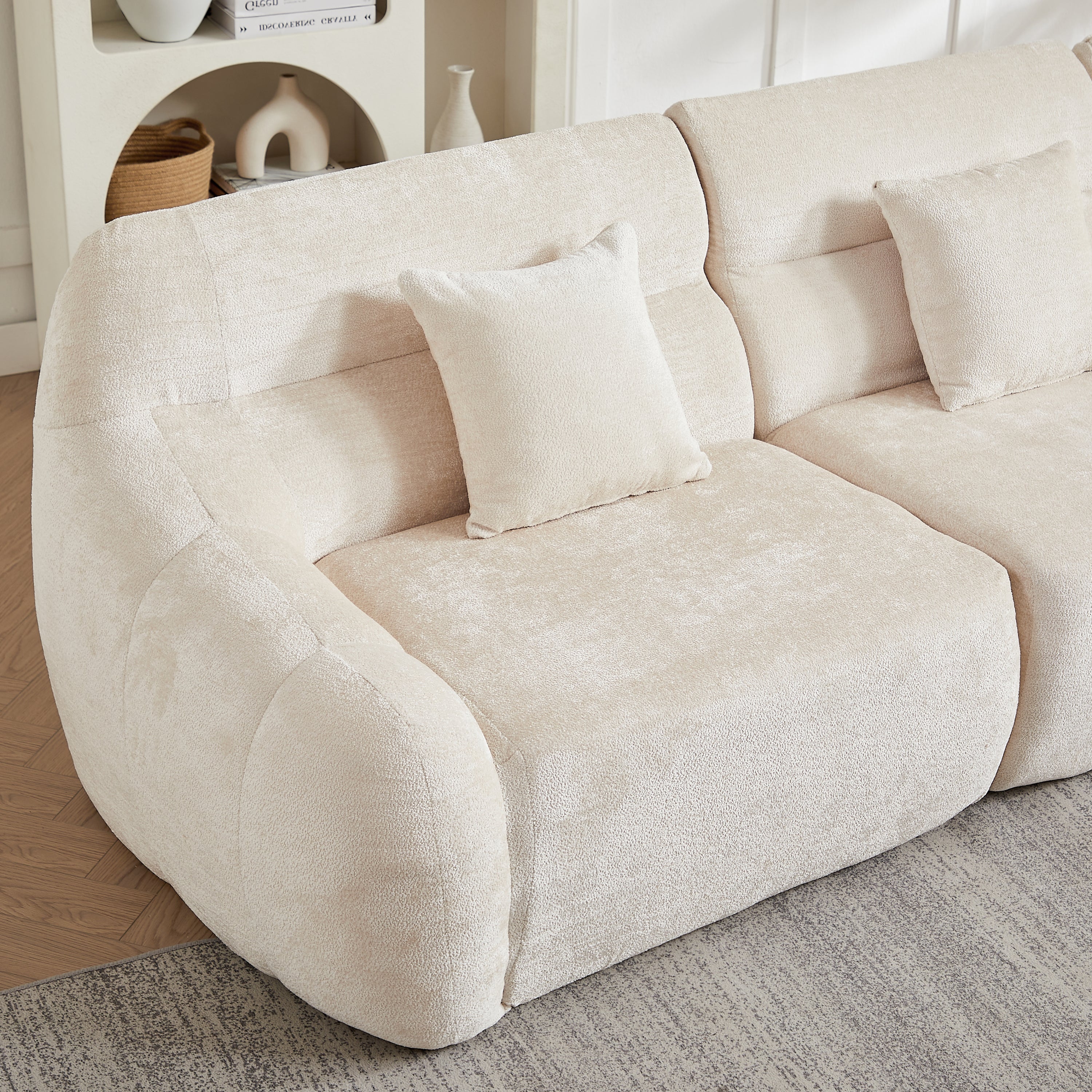 Sectional Sofa Curved Modular Chenille Beige 4 Seat 900 LB No Assembly