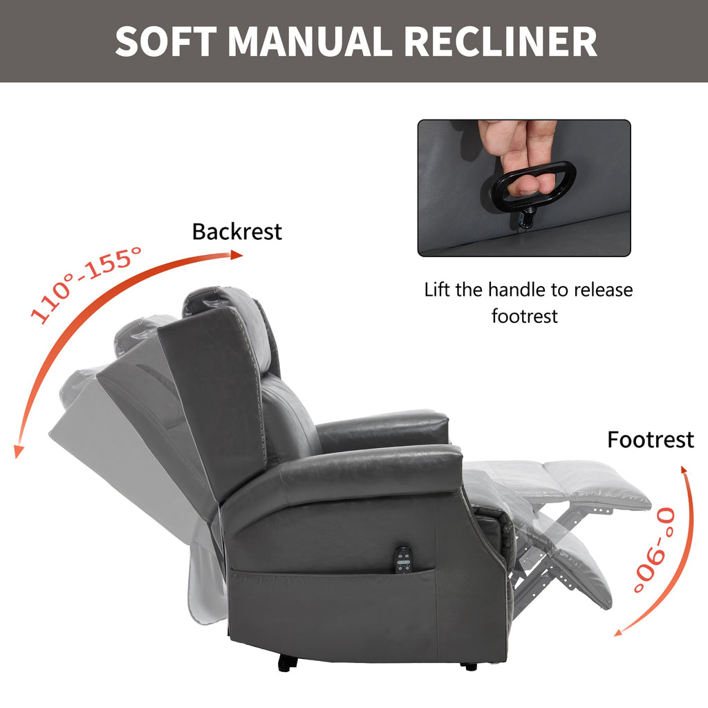 Recliner Chair Manual Faux Leather Gray Heat Massage 155 Degree 8 Nodes