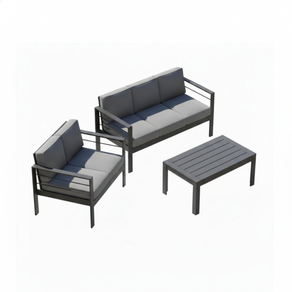 Outdoor Conversation Set 5 Seat Aluminum Gray Blue Cushion