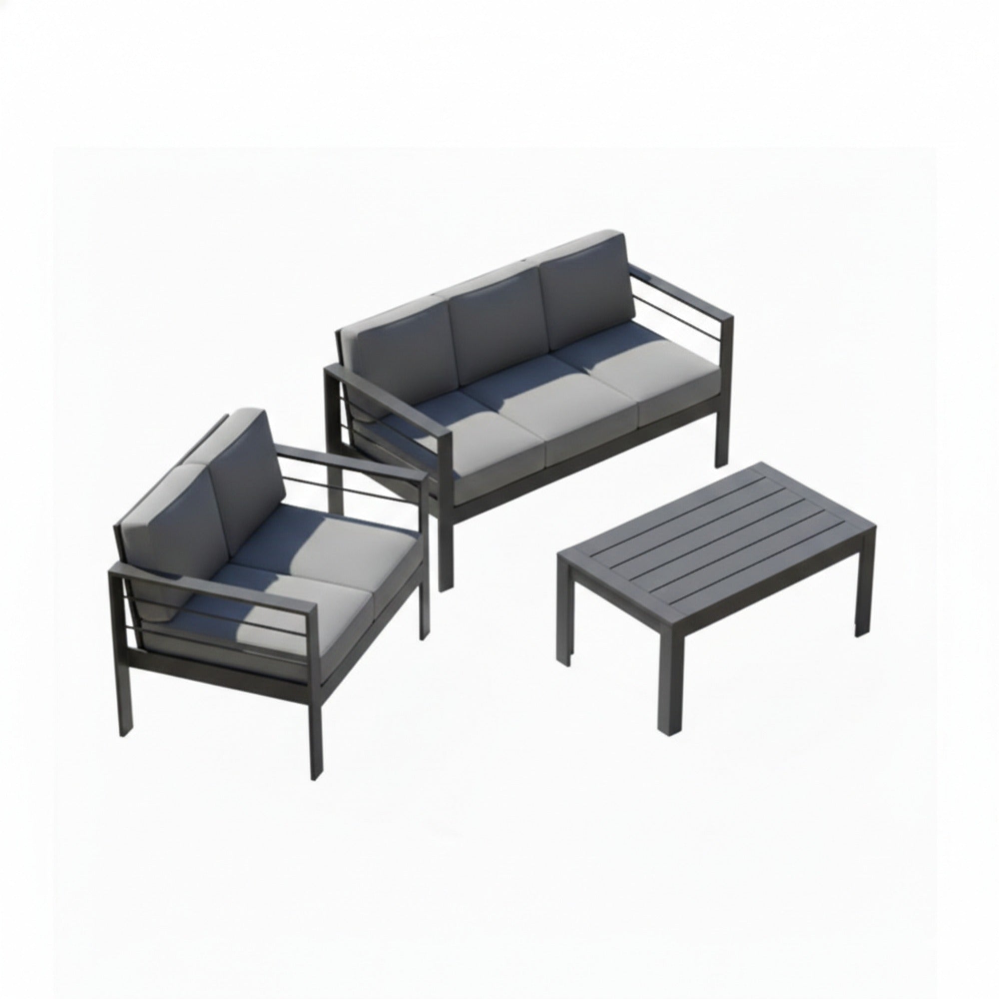 Outdoor Conversation Set 5 Seat Aluminum Gray Blue Cushion