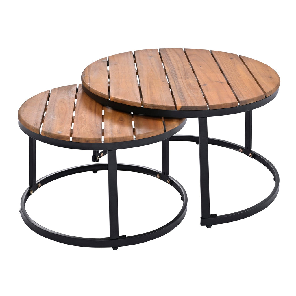Outdoor Sectional Set Acacia Wood Steel Beige Cushion 6 Piece Seats 5