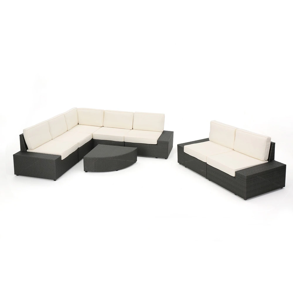 Outdoor Sectional Set PE Rattan Iron Dark Brown 8 Piece