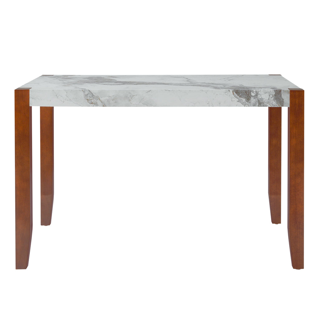 4-Piece Dining Set, 1 Marble-Look Table with 2 Upholstered Chairs and 1 Bench