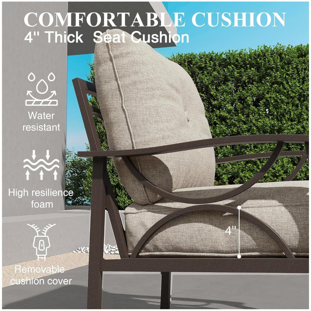 Outdoor Patio Set Steel Khaki Beige Cushion 2 Piece 70in Sofa
