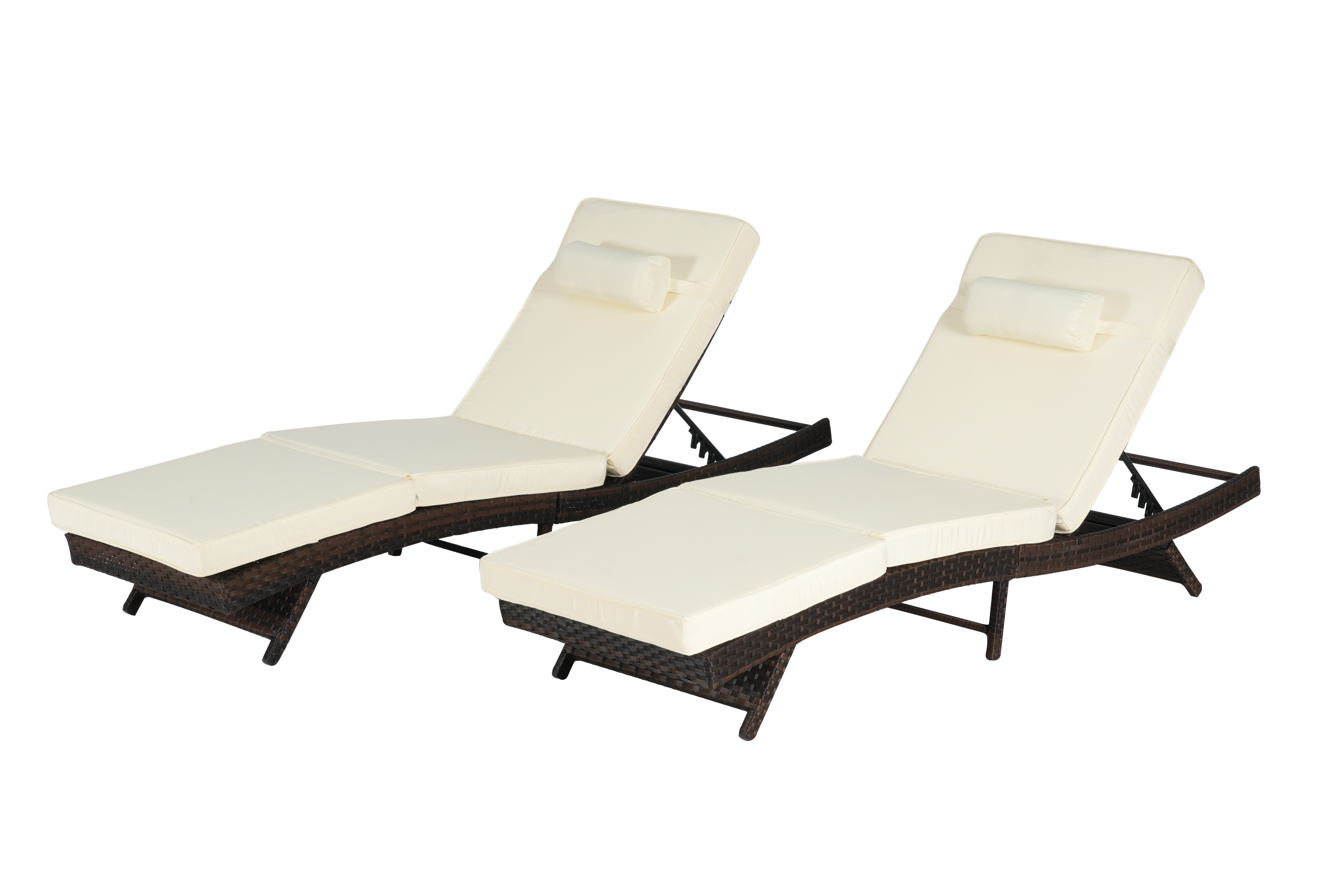 Outdoor Reclining Lounge Chair Wicker Khaki Set of 2 150 Degree 600 LB