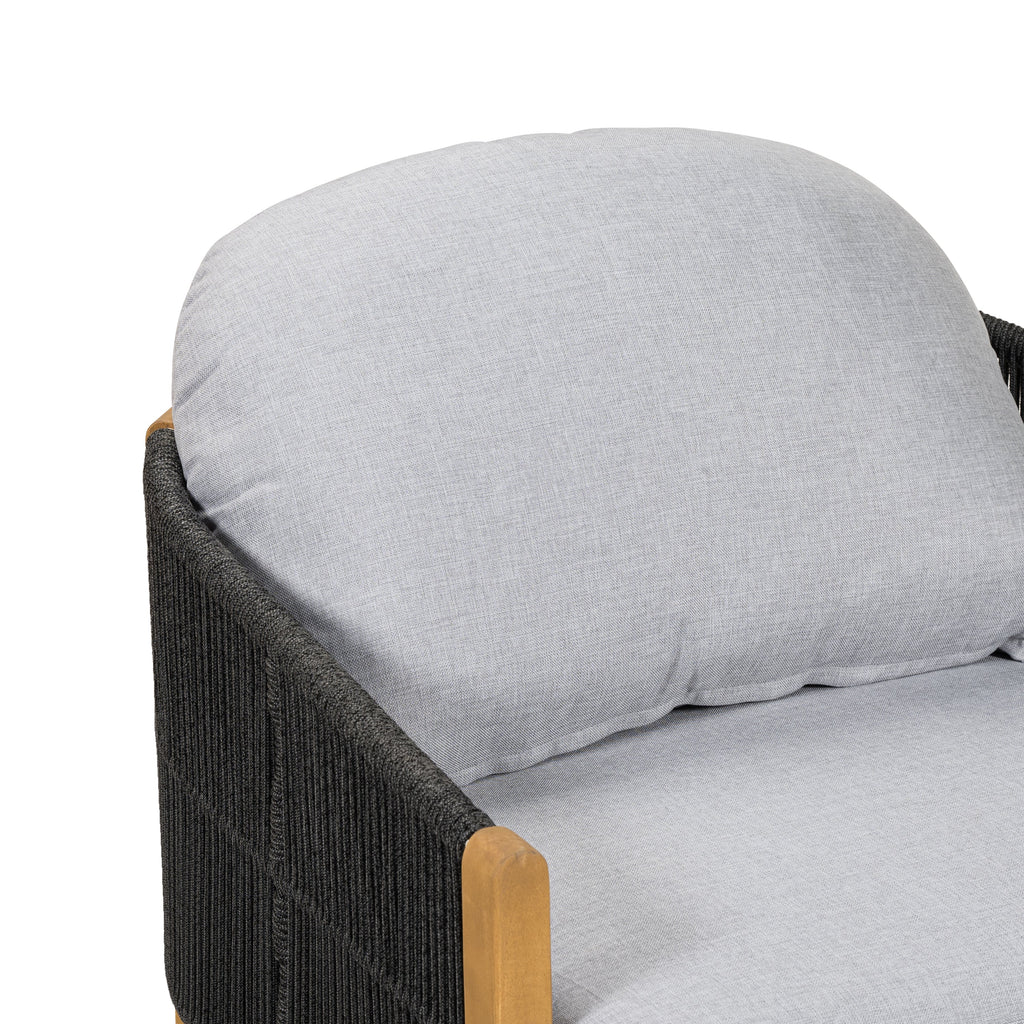Outdoor Club Chair Acacia Wood Rope Woven Dark Gray Cushion
