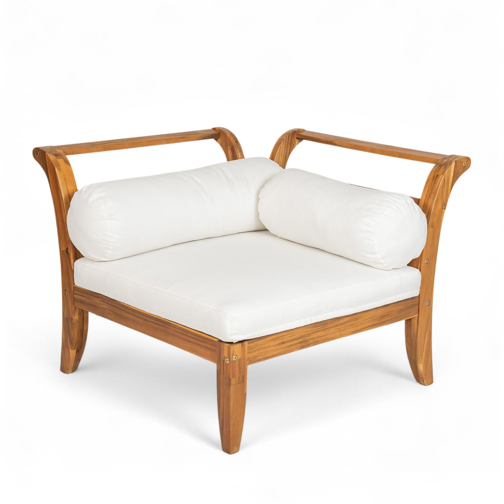 Outdoor Patio Set L-Shape Acacia Wood Teak Beige Cushions 6 Piece