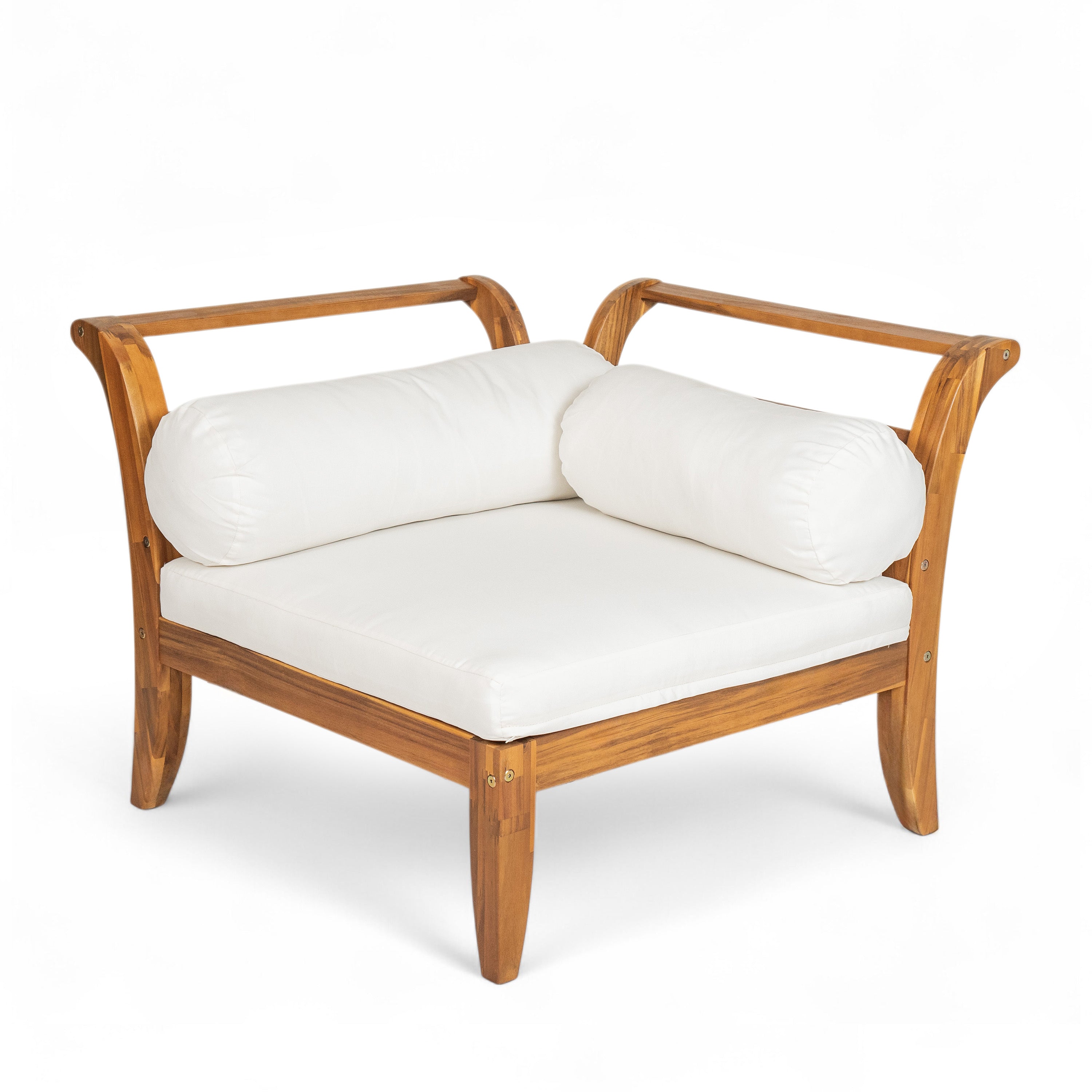 Outdoor Patio Set L-Shape Acacia Wood Teak Beige Cushions 6 Piece
