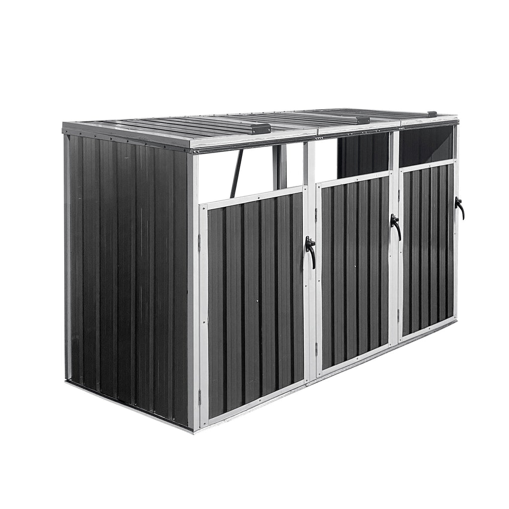 Outdoor Trash Can Shed Galvanized Steel 3 Bin