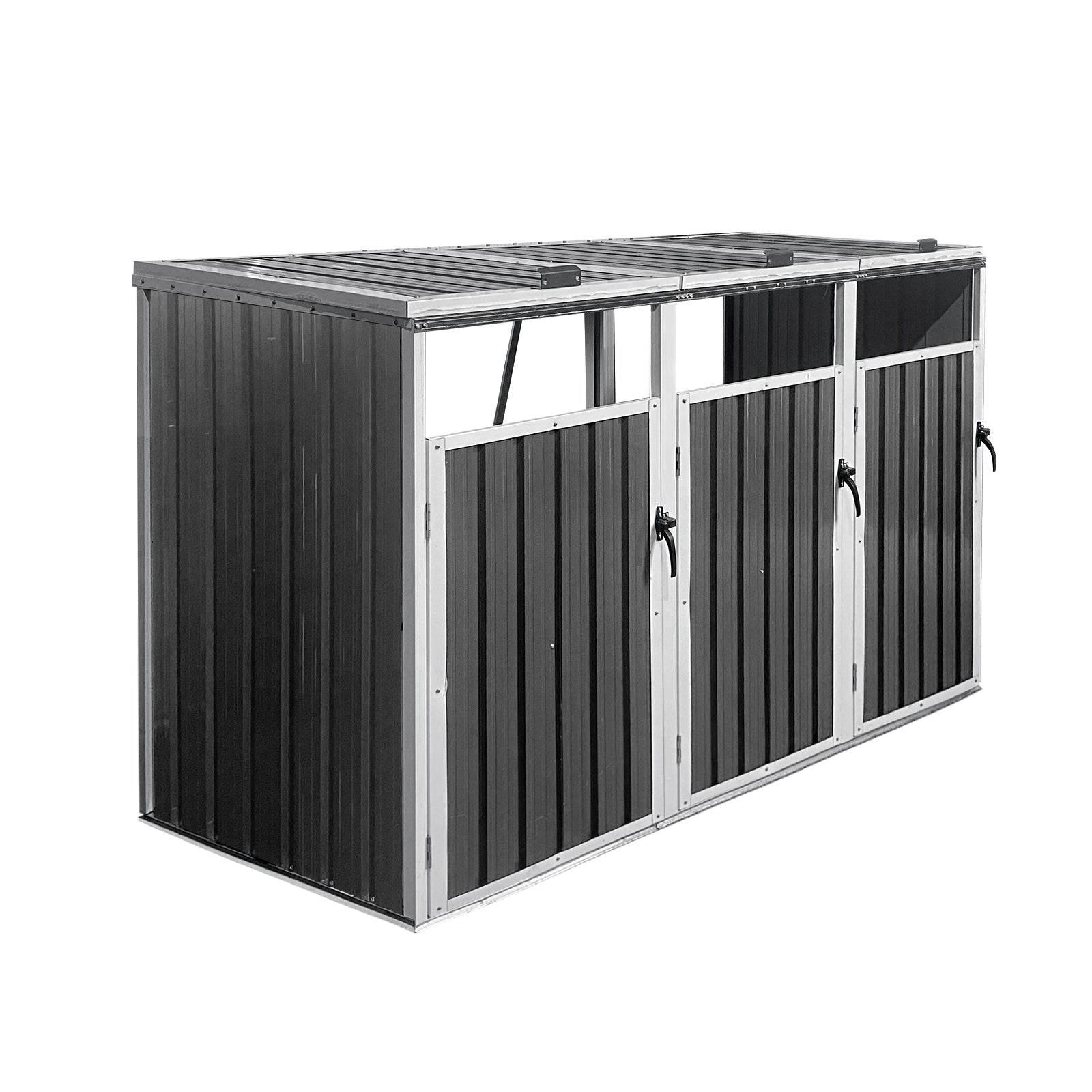 Outdoor Trash Can Shed Galvanized Steel 3 Bin