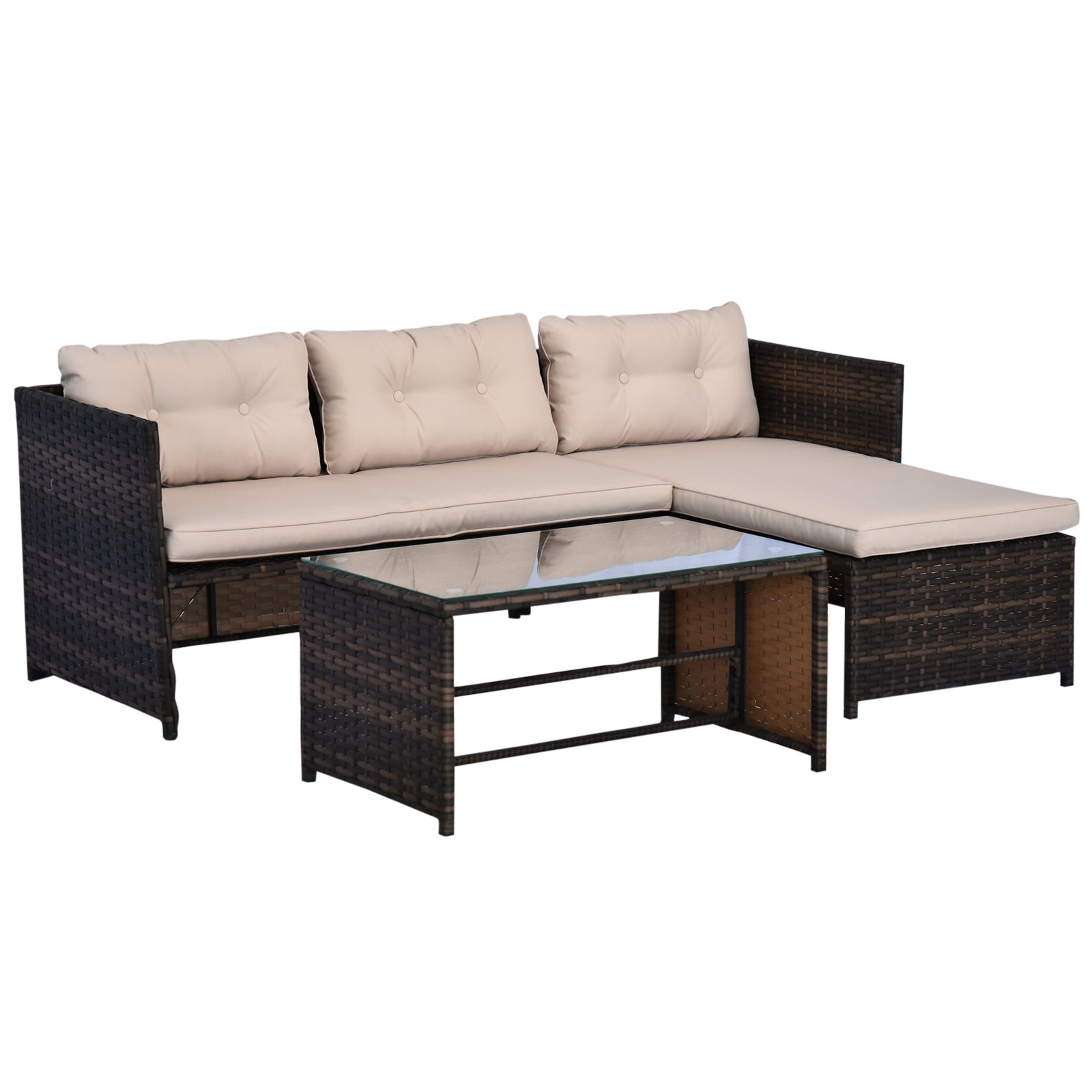 Patio Set PE Rattan Steel Beige 3 Piece L-Shape Loveseat 560 LB