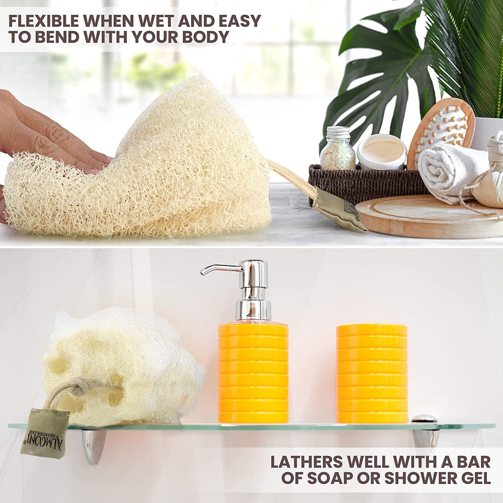 Natural Egyptian Loofah Body Scrubber Set - 3 Count Exfoliating Sponge for Ultimate Clean, Perfect for Men and Women