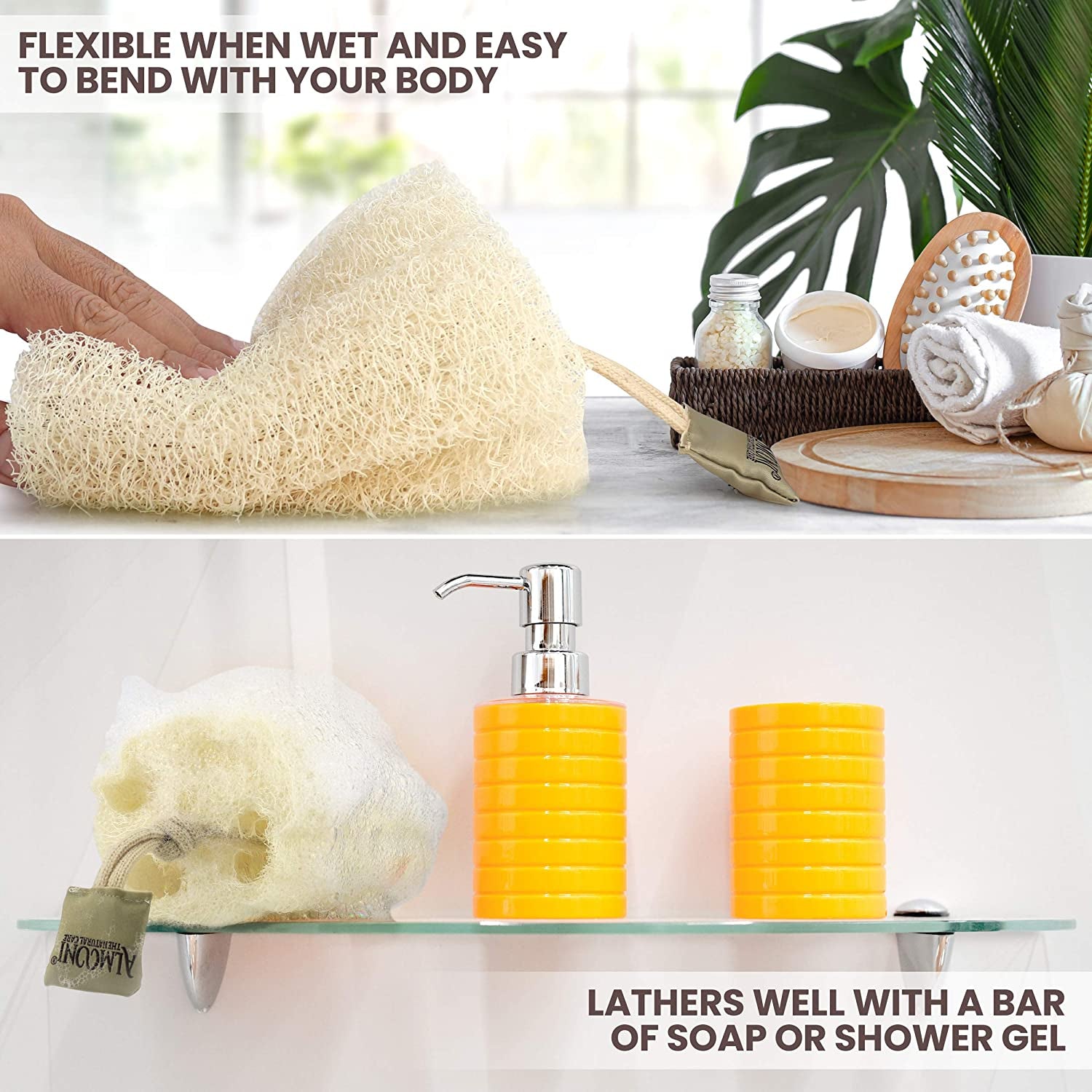 Natural Egyptian Loofah Body Scrubber Set - 3 Count Exfoliating Sponge for Ultimate Clean, Perfect for Men and Women
