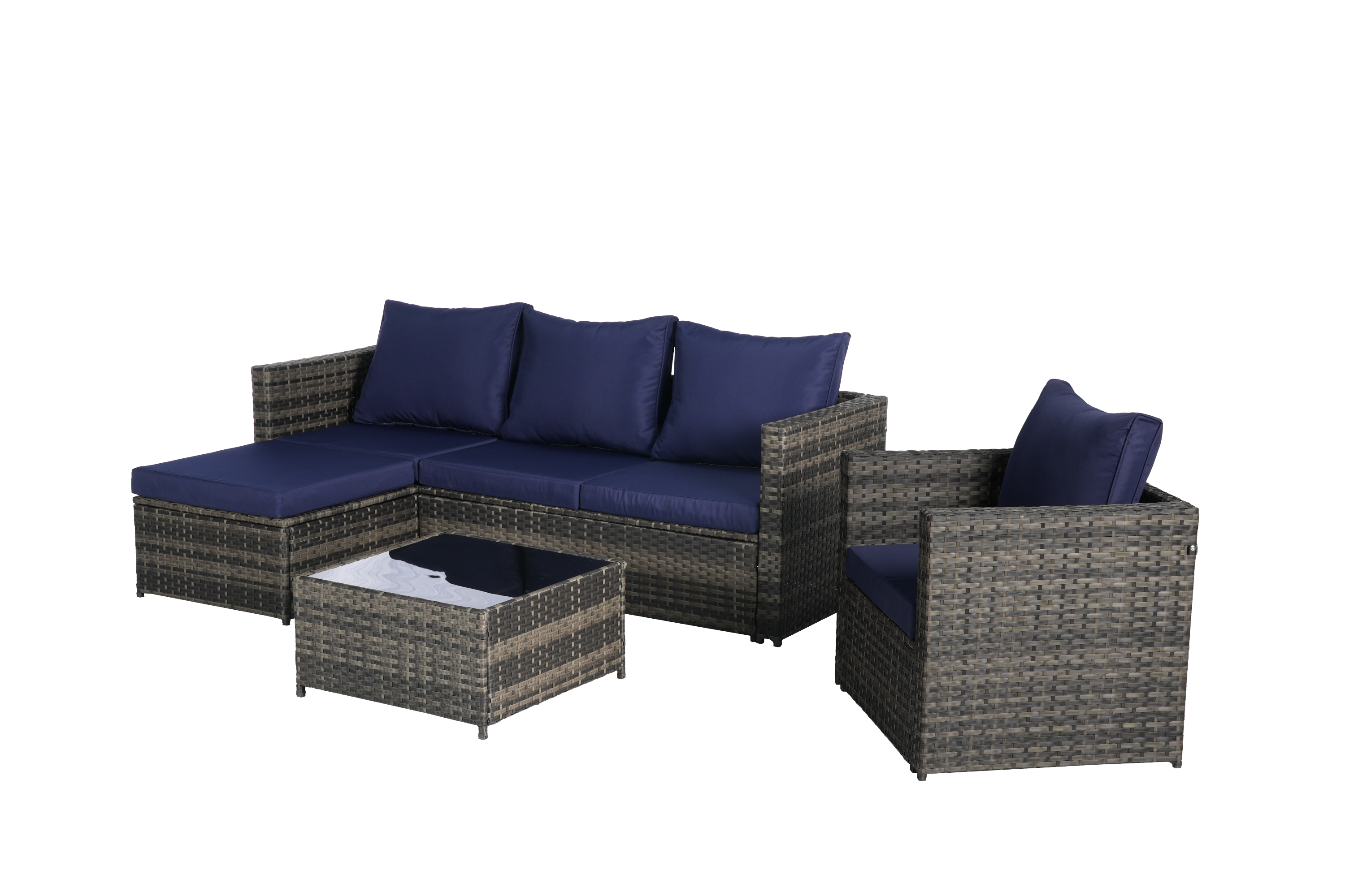 Outdoor Sectional Set PE Rattan Steel Dark Blue 4 Piece Seats 6 380 LB