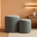Round Velvet Storage Ottoman Collection Light Grey