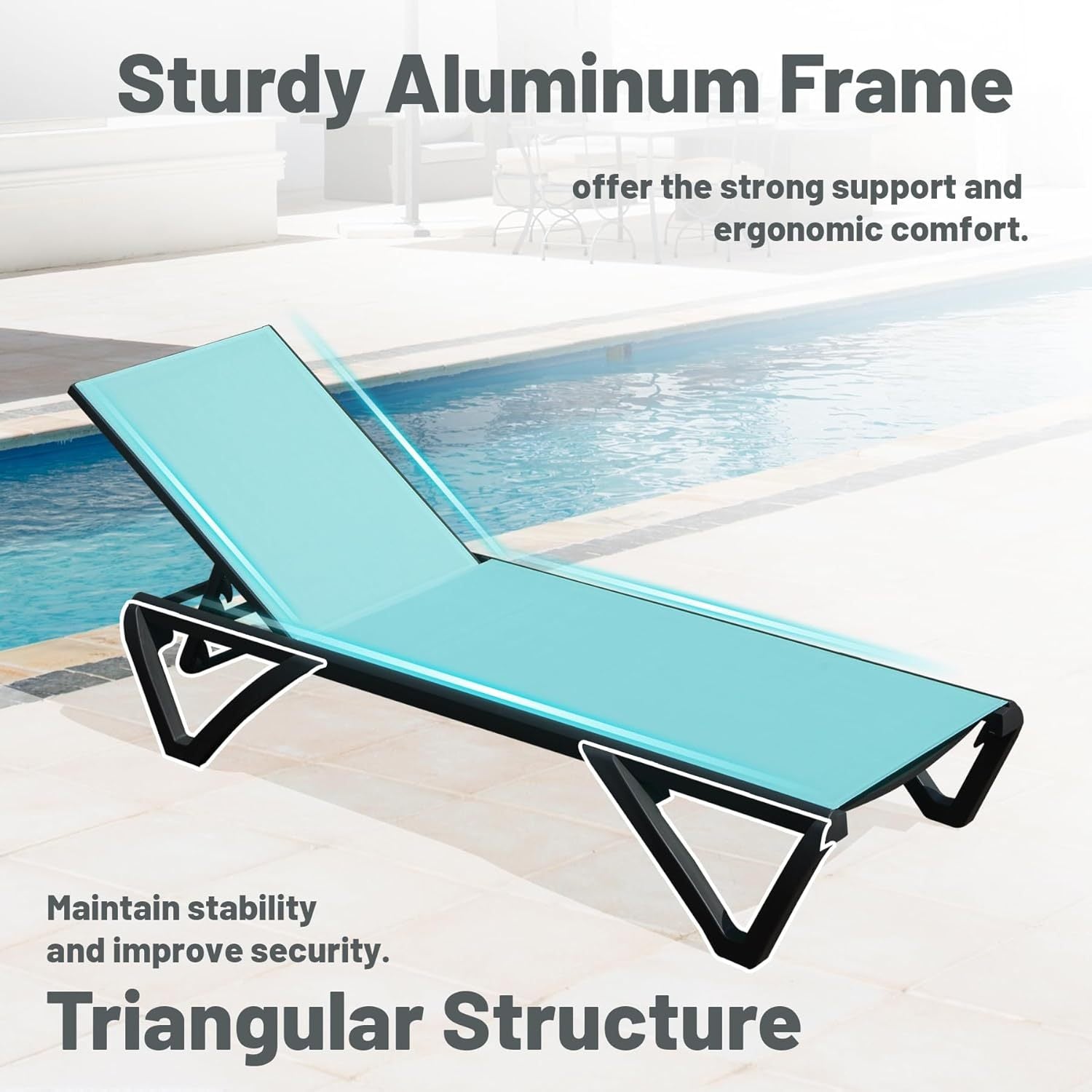 Outdoor Lounge Chair Set Aluminum Blue 5 Position Adjustable 2 Piece
