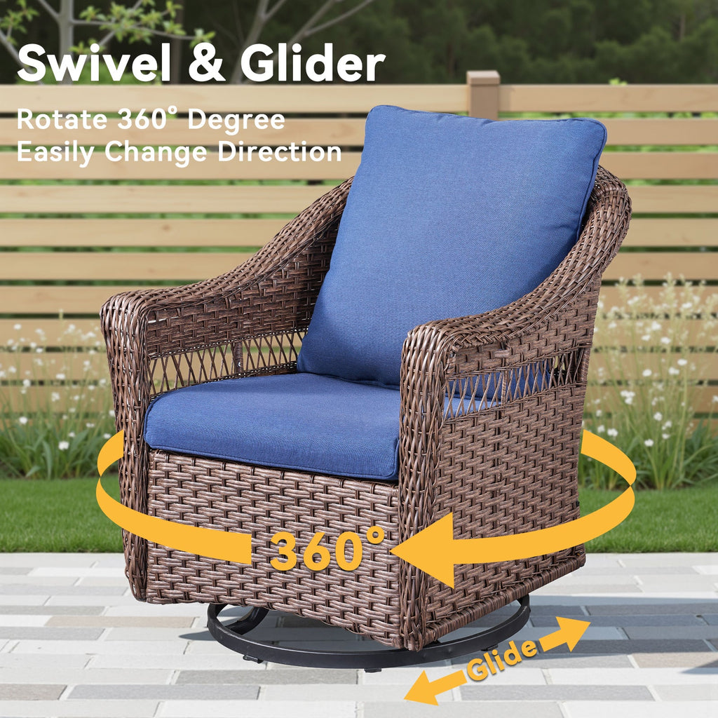 Outdoor Swivel Rocking Chair PE Rattan Brown Set of 2 with Cushions