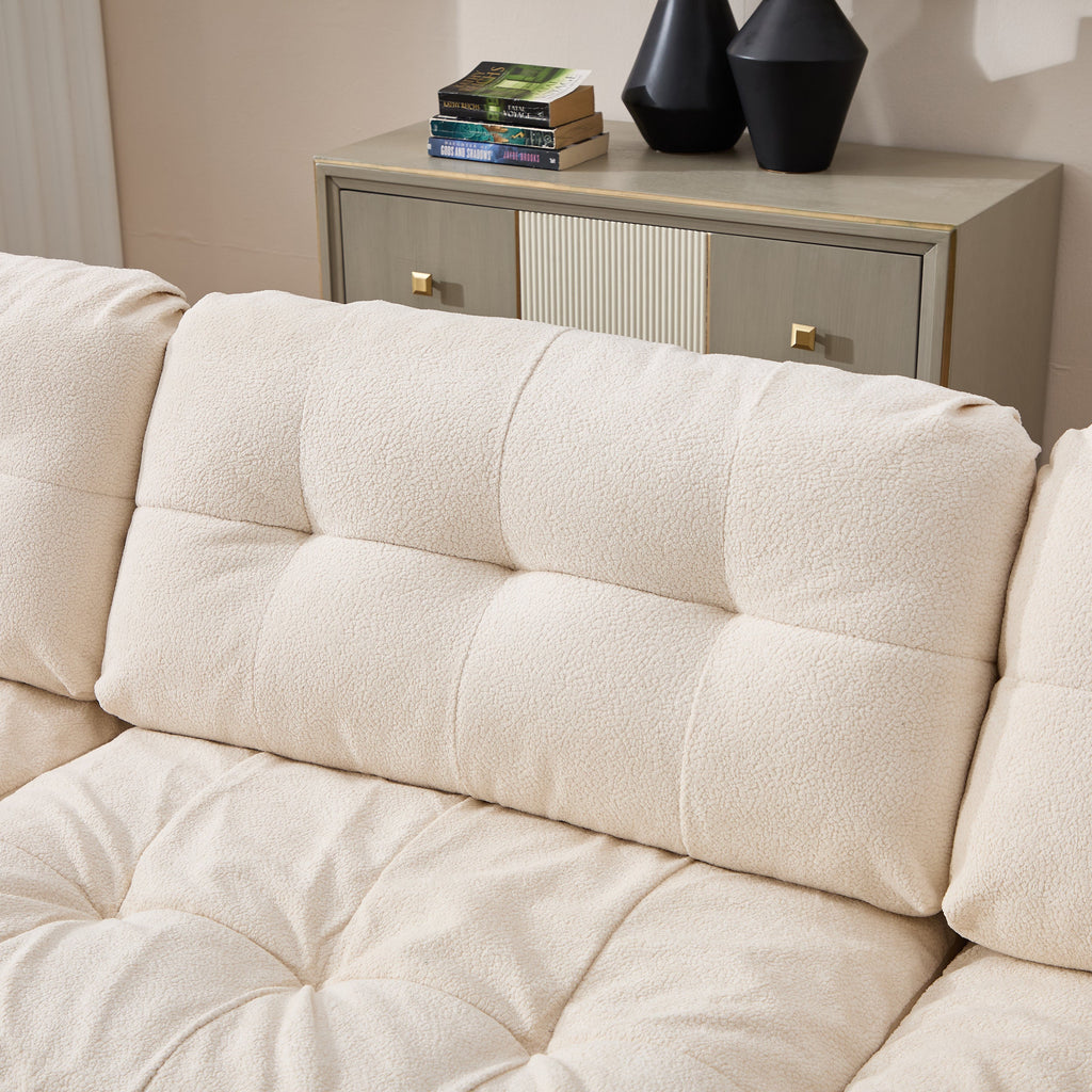 Sectional Sofa L-Shape Flannelette Beige 4 Seat Ottoman 123 In Deep Seat