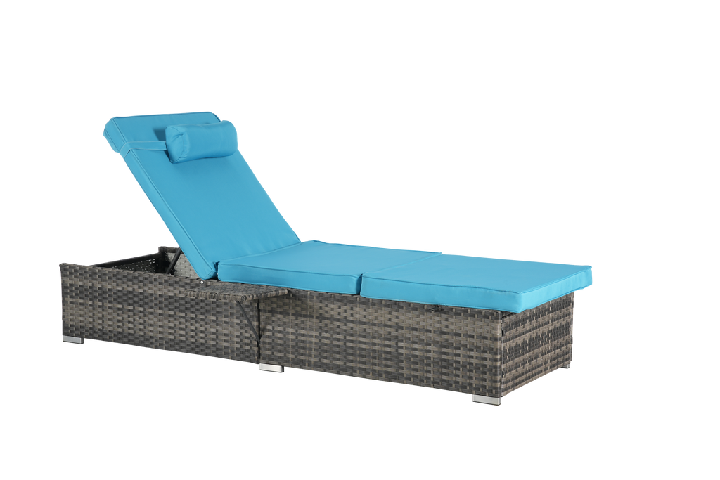Chaise Lounge PE Rattan Steel Light Blue 5 Position Set of 2 600 LB