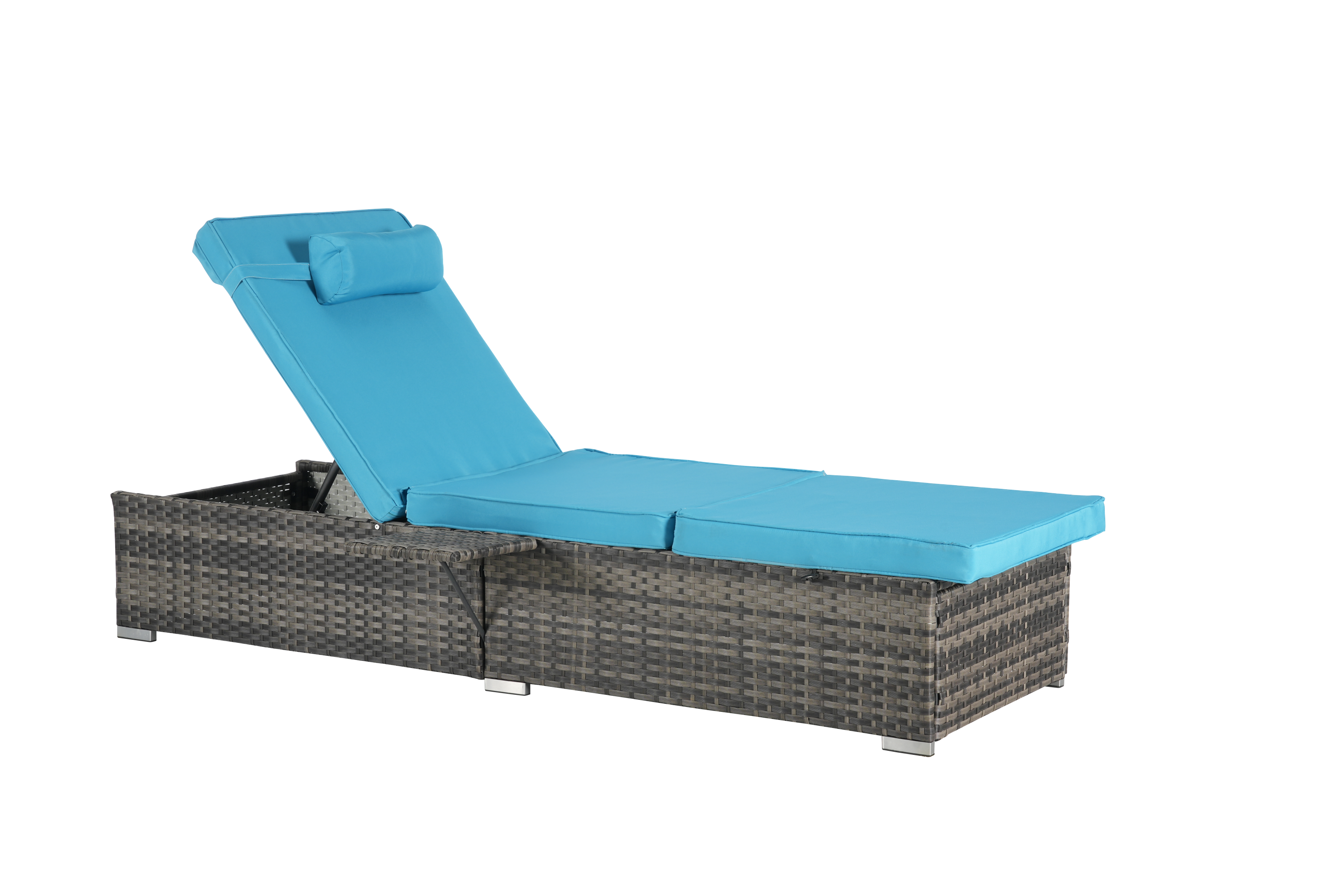 Chaise Lounge PE Rattan Steel Light Blue 5 Position Set of 2 600 LB
