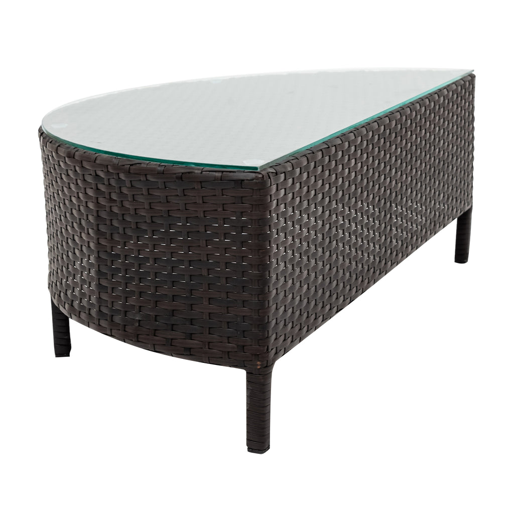 Outdoor Patio Set Half Moon PE Rattan Steel Beige 5 Piece Tempered Glass
