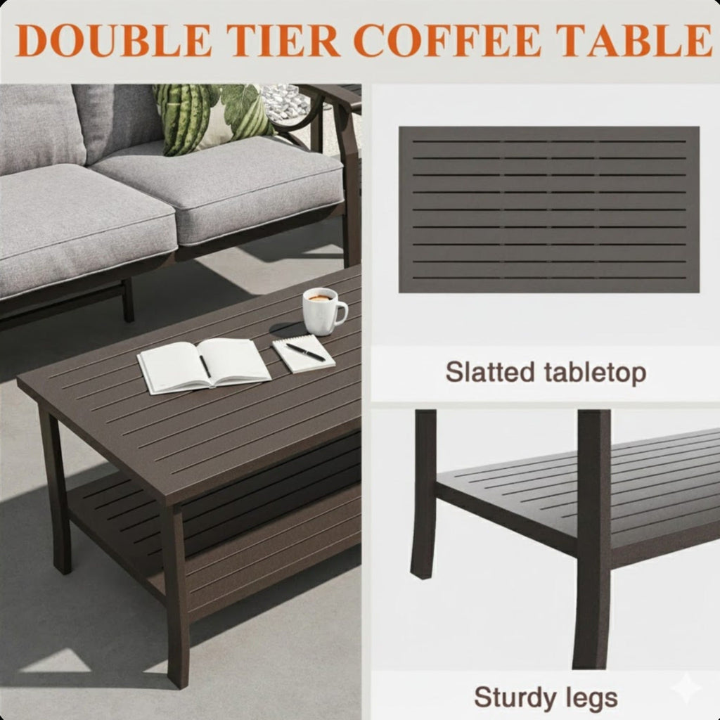 Outdoor Patio Set Steel Khaki Beige Cushion 2 Piece 70in Sofa