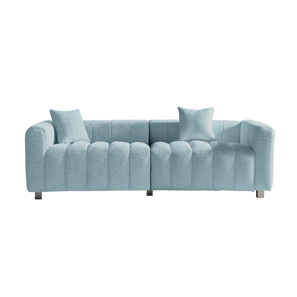 Sofa Modular Velvet Teddy Blue 3 Seat Metal Legs 87 In 750 LB