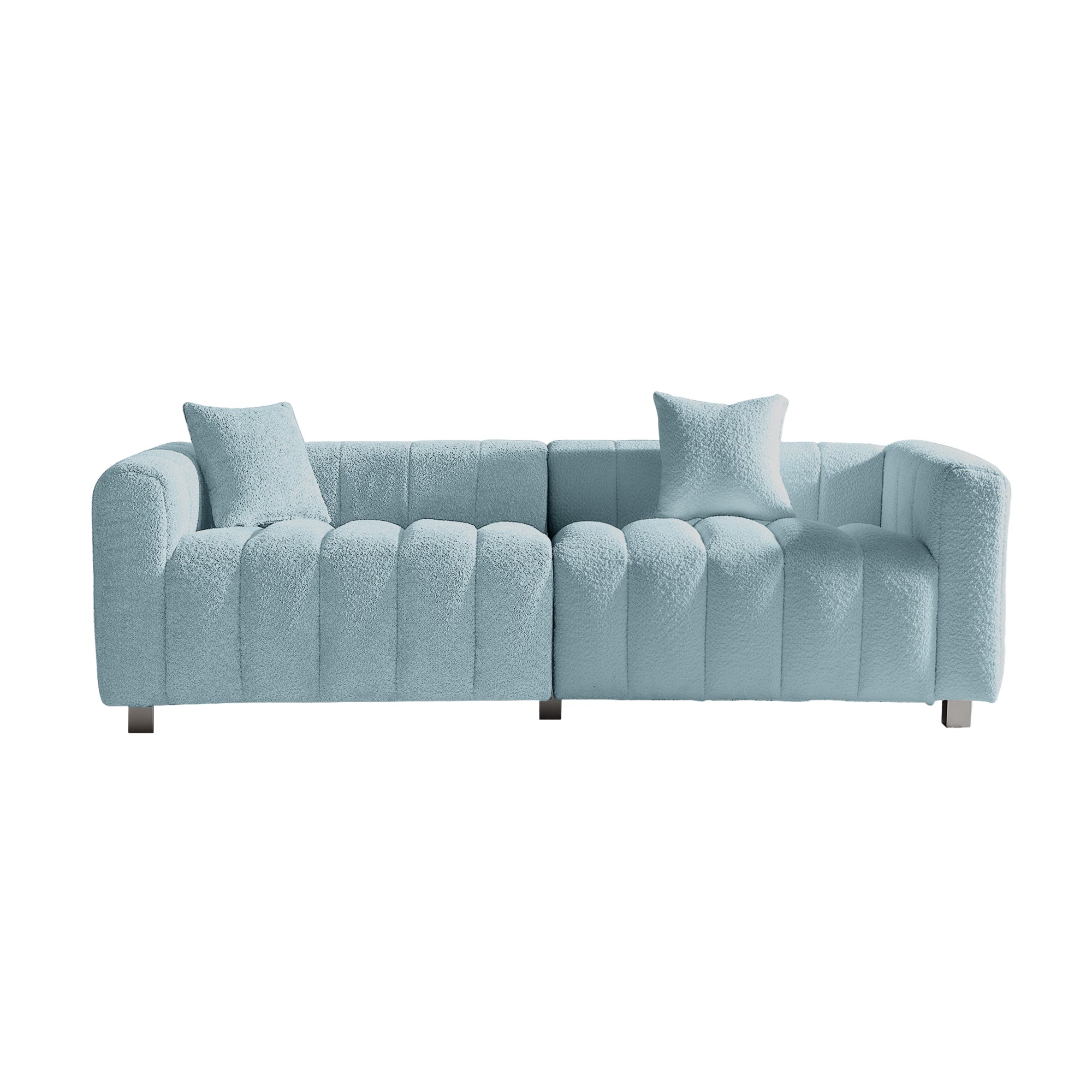 Sofa Modular Velvet Teddy Blue 3 Seat Metal Legs 87 In 750 LB
