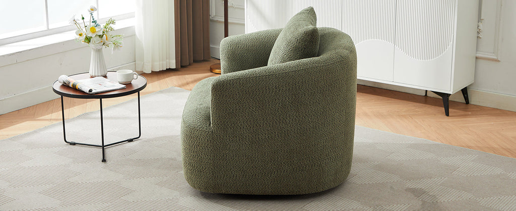 Accent Chair Swivel Barrel Chenille Green 360 Degree Pocket Spring 38 In
