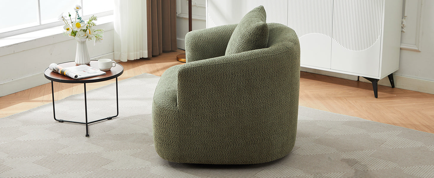 Accent Chair Swivel Barrel Chenille Green 360 Degree Pocket Spring 38 In