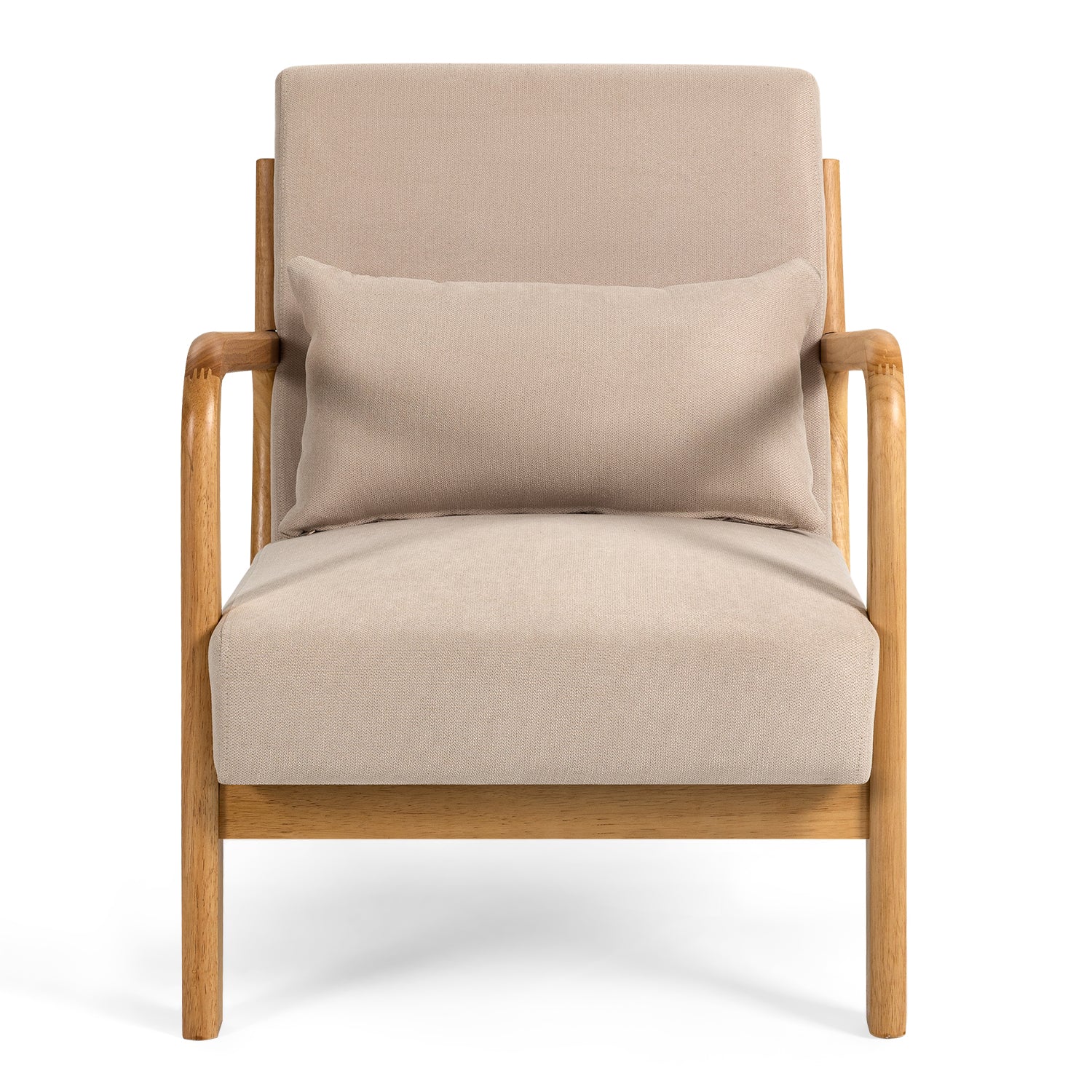 Accent Chair Mid-Century Linen Beige Solid Wood Arms and Legs 23x30x30 In