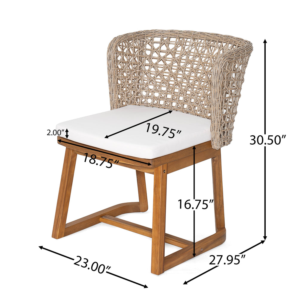 Outdoor Dining Set Acacia Wood Wicker Chair Teak Beige Cushion 7 Piece