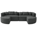 Sectional Sofa U-Shape Modular Boucle Black 6-Seat Deep Seating 114.9x64.5 In