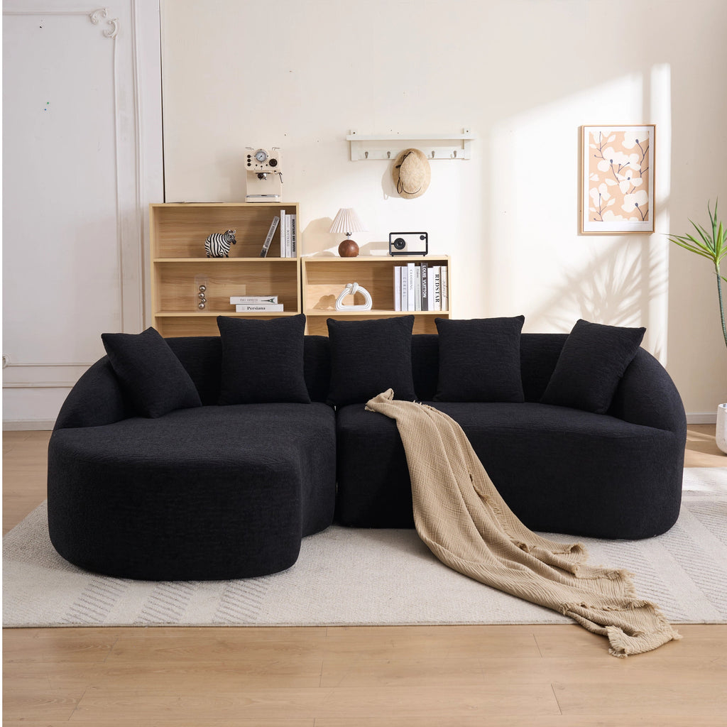 Sectional Sofa L-Shape Curved Chaise Chenille Black 5 Seat 106 In