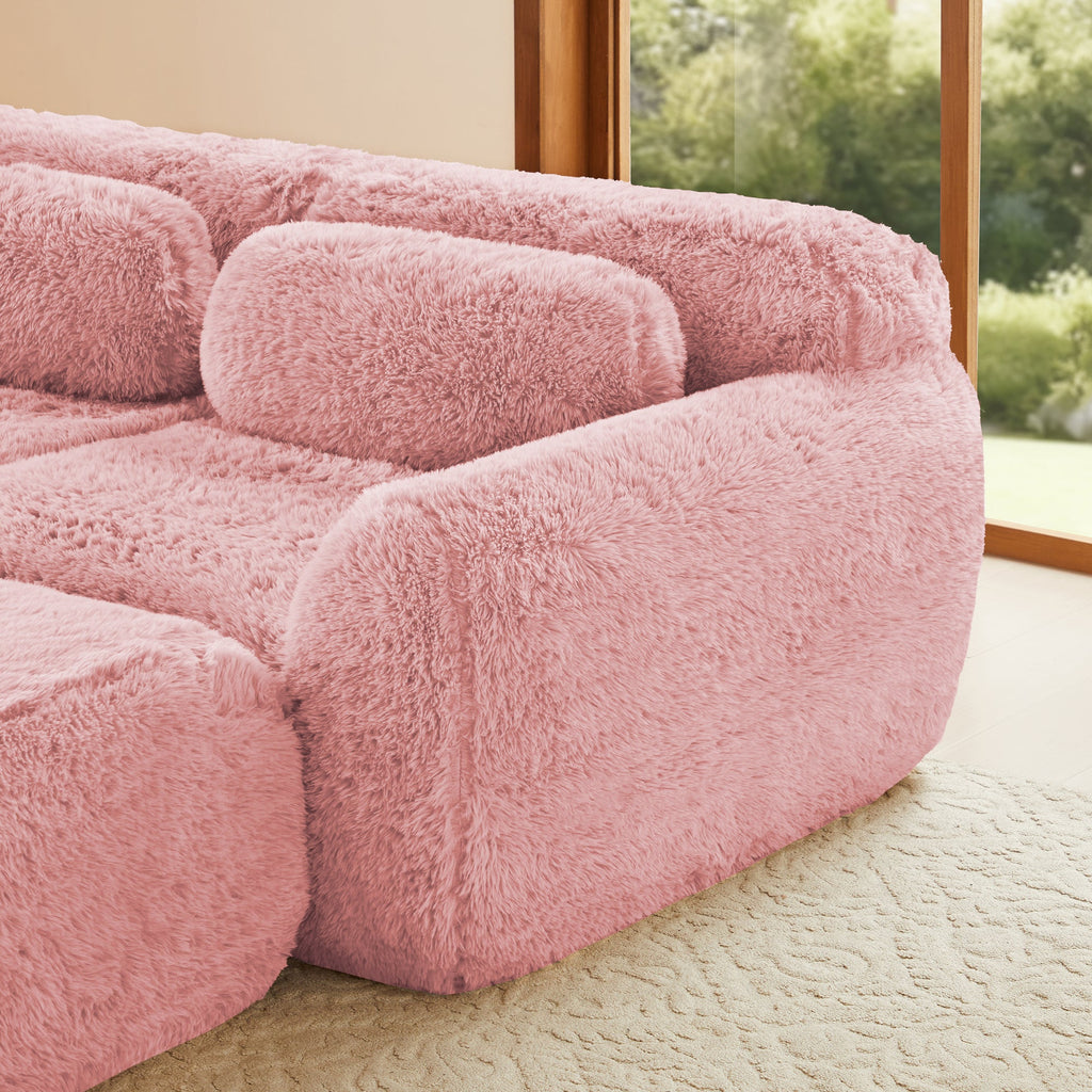 Sectional Sofa Modular Plush Pink 3 Seat Non-Slip 114 In