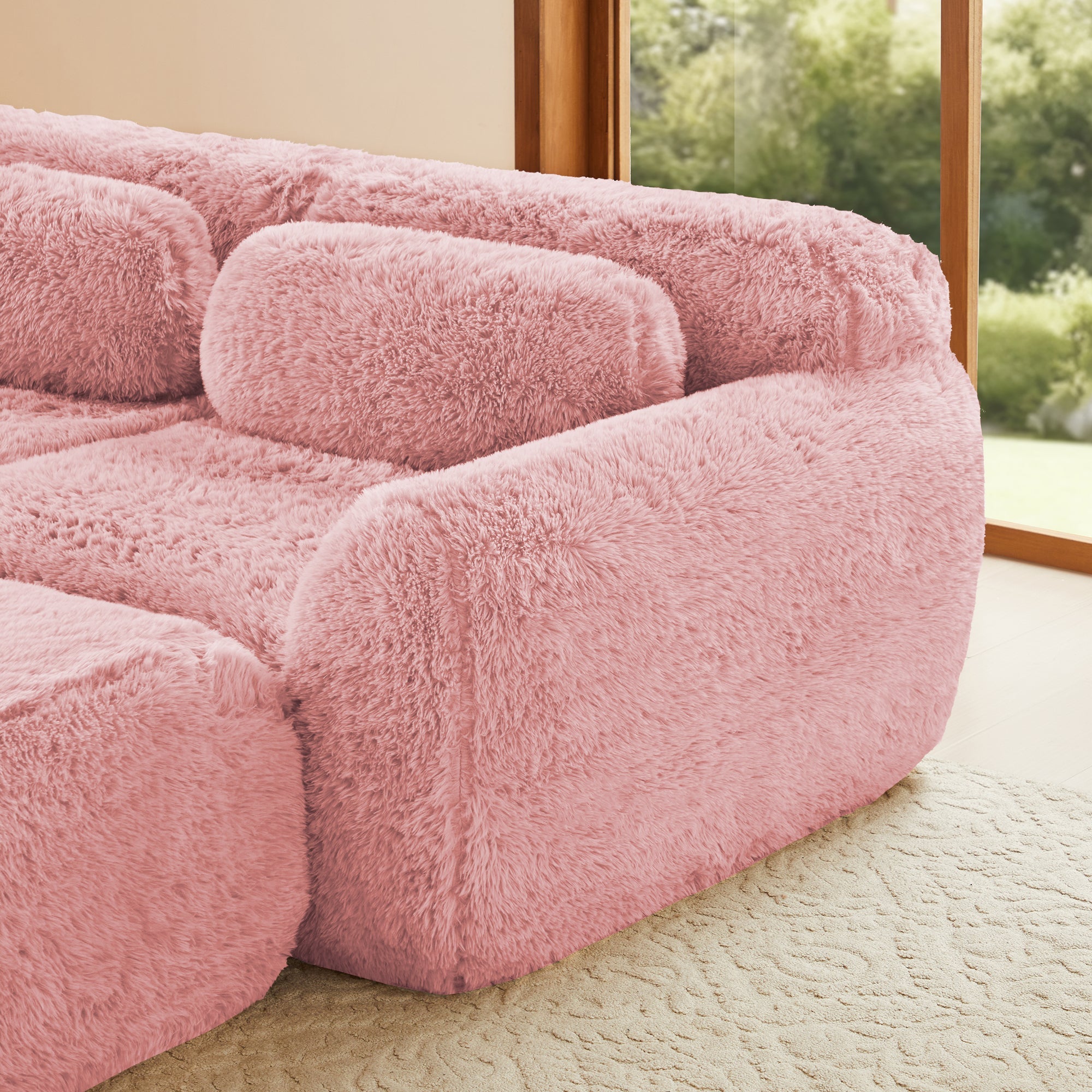 Sectional Sofa Modular Plush Pink 3 Seat Non-Slip 114 In