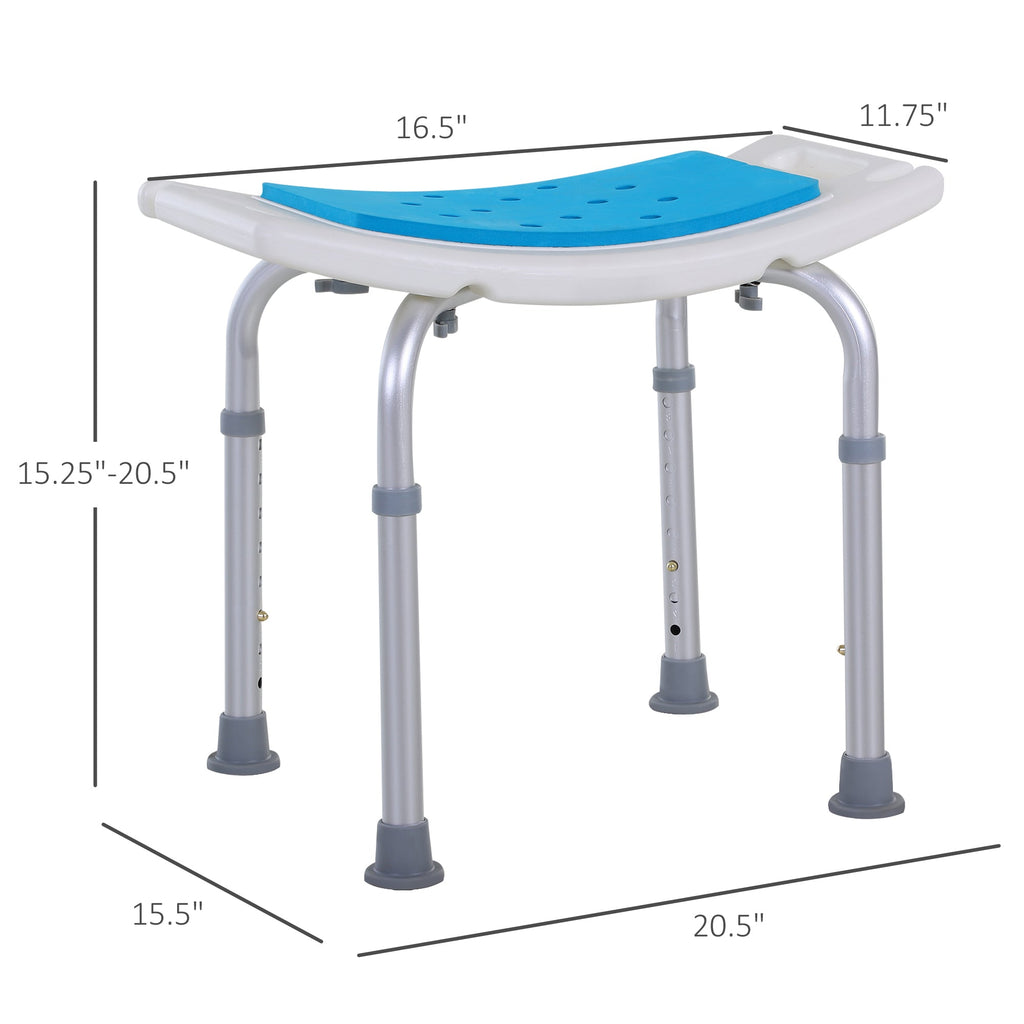 Shower Stool Curved Seat Aluminum Blue 6-Level Adjustable Non-Slip 300 LB