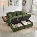 Sectional Sofa L-Shape Corduroy Green Storage Chaise 2 Ottomans USB 69 In