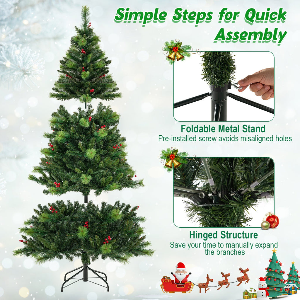 6/7/8 Feet Pre-Lit Artificial Christmas Tree with 300/400/500 LED Lights