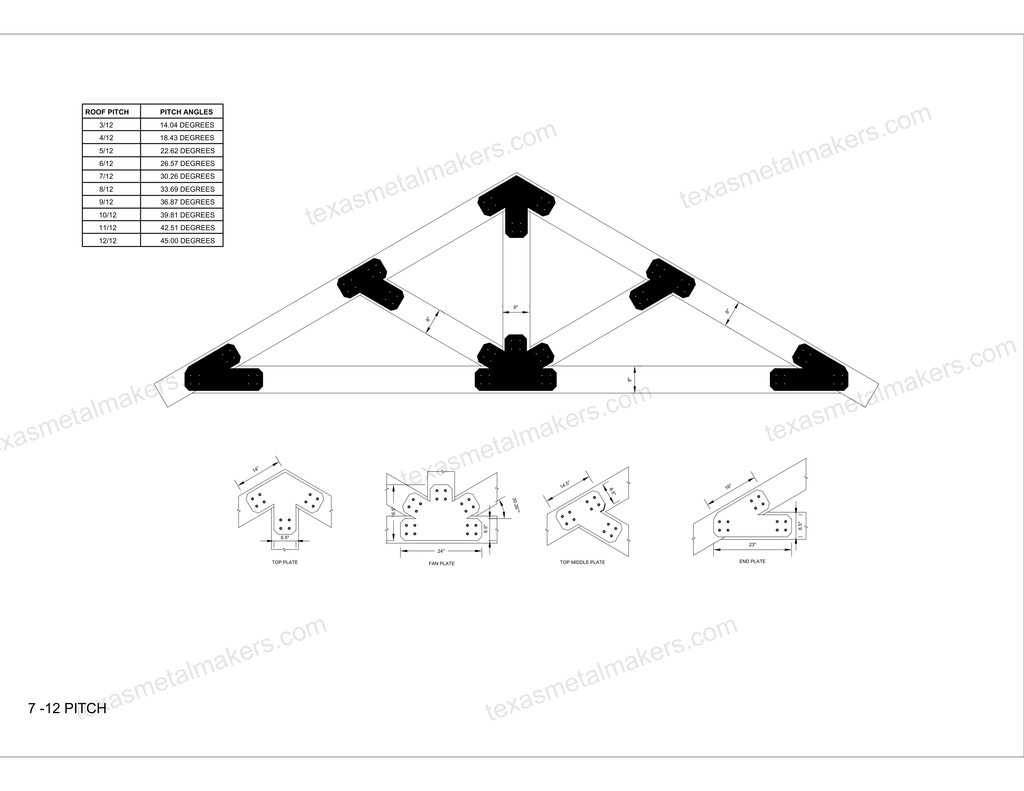 Chamfered Design Dog Eared Timber Truss Brackets for 8x8 Posts, 8" Timber Truss Brackets, 8x8 Fan Bracket
