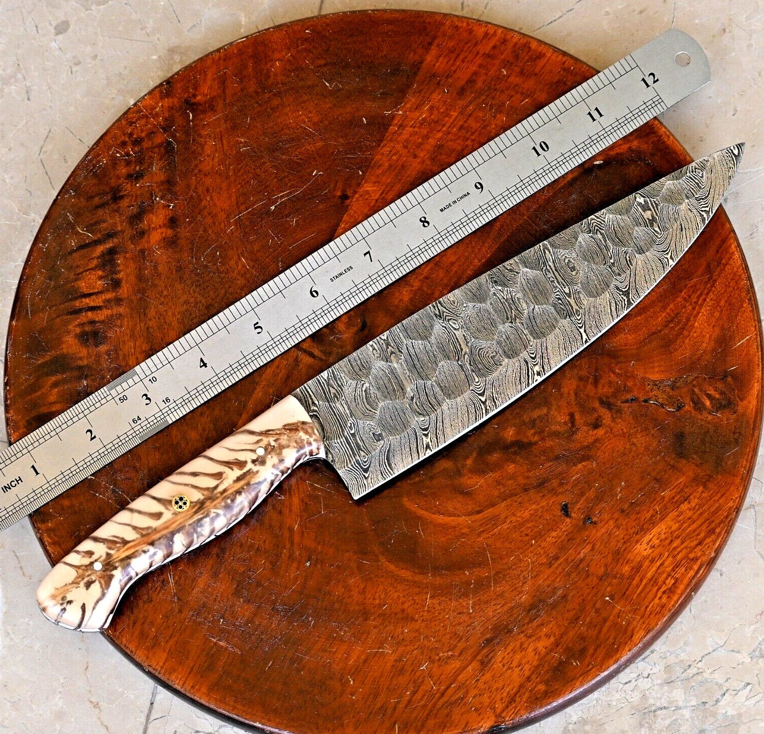 Hand-Forged Damascus Steel Chef Knife - 7" Blade, Pain Cone Handle