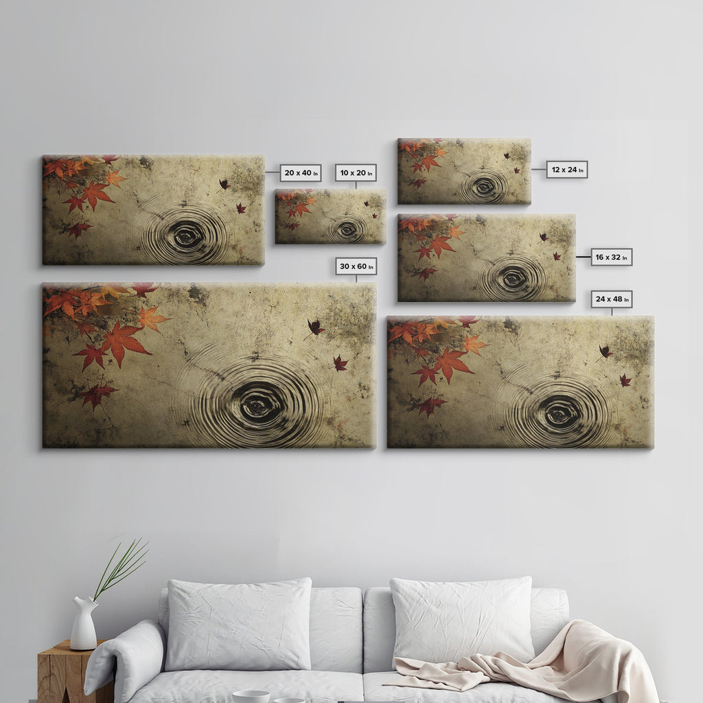 Rain Drops In The Fall, Framed Canvas Print, Thought Provoking Wall Art, Wabi Sabi Style Boho Minimalist Wall Art - Reflections