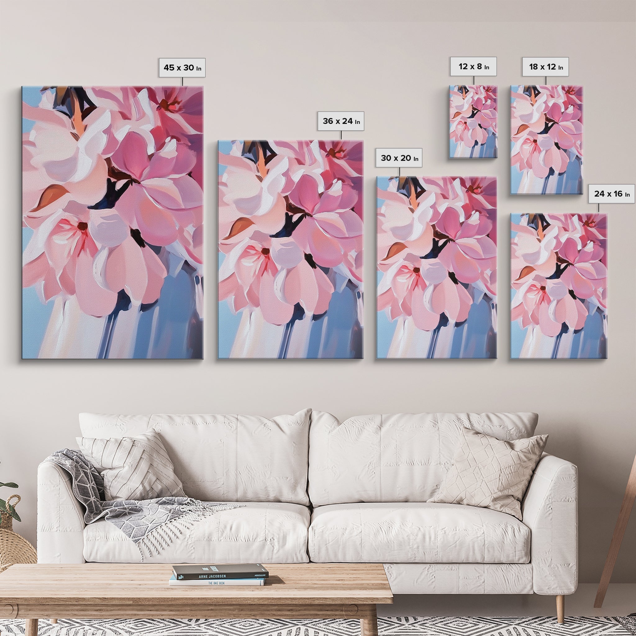 Pink Flowers, Floral Art, Spring Wall Art, Botanical Print, Framed Canvas Print, Bedroom Decor, Feminine Aesthetic, Cottagecore Style