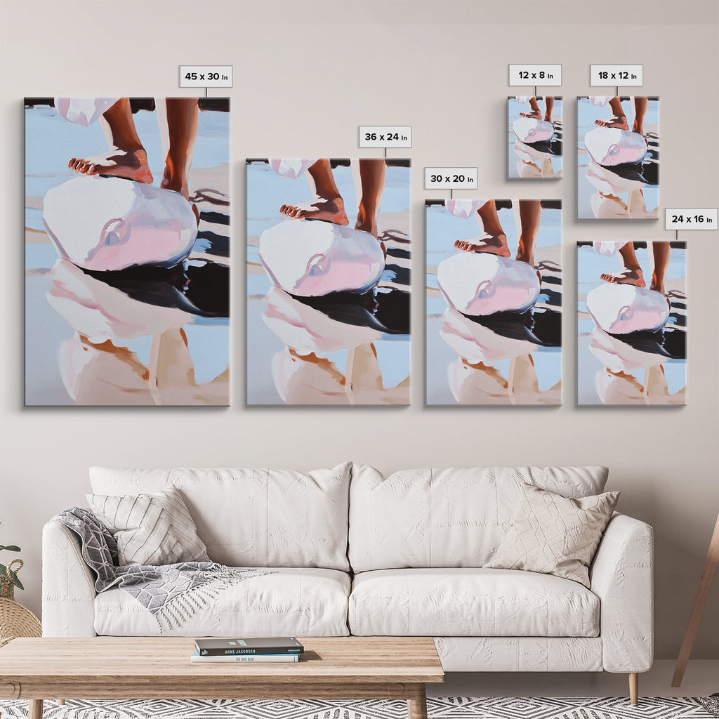 Foot on Sphere, Abstract Art, Surreal Decor, Pastel Aesthetic, Framed Canvas Print, Modern Home, Unique Wall Art, Living Room Painting