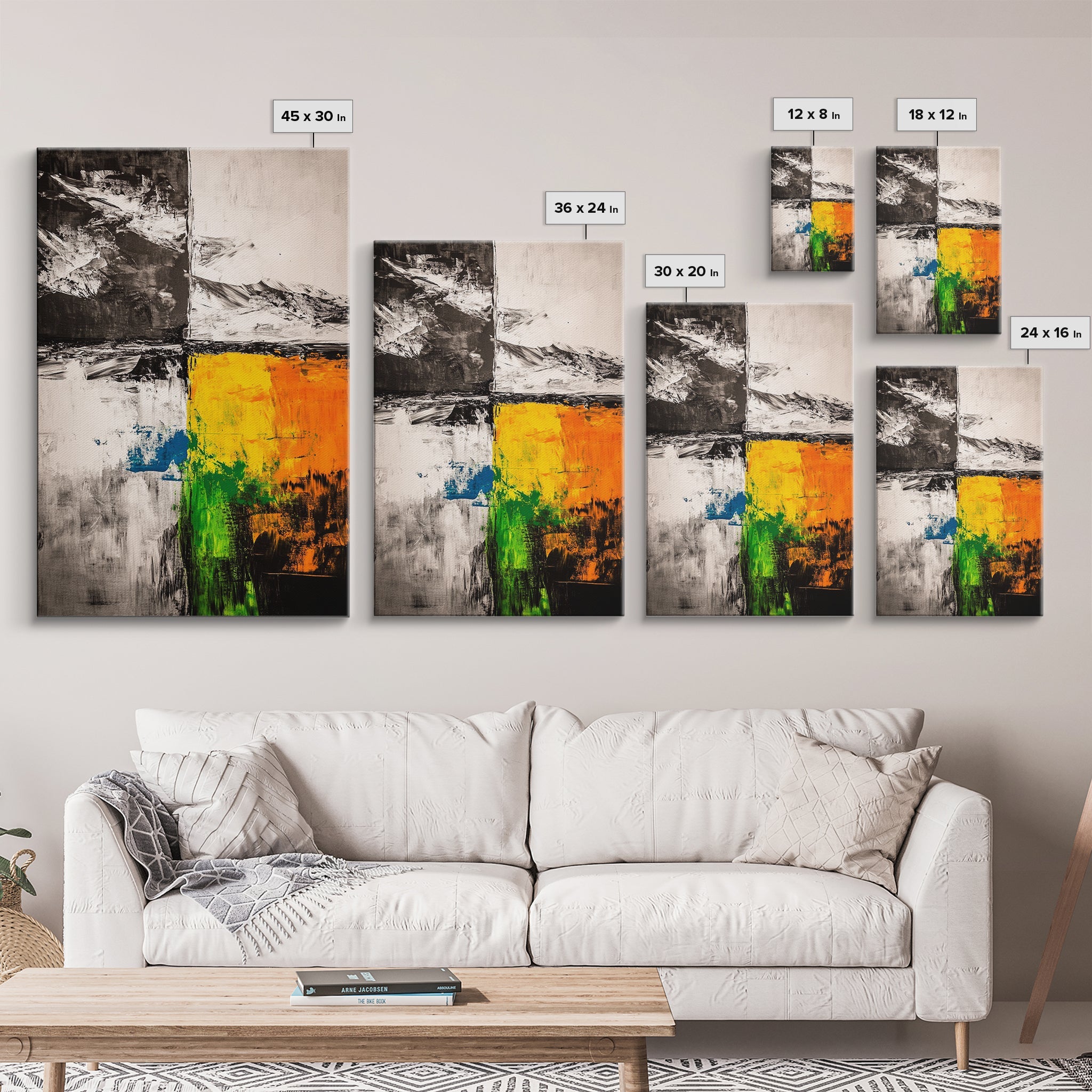 Color Block, Abstract Art, Geometric Style, Modern Painting, Vibrant Yellow, Black and White, Contemporary Wall Decor, Canvas Print